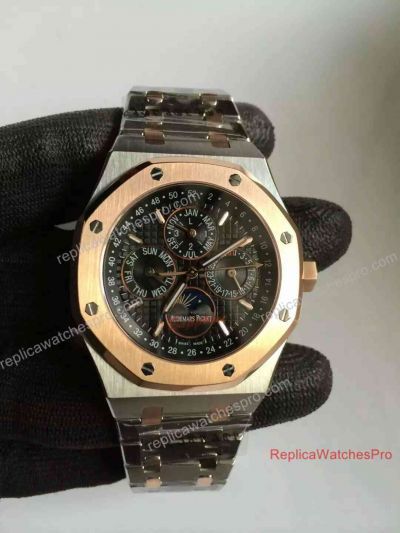 Knockoff Audemars Piguet Royal Oak Perpetual Calendar Watch Two Tone Black